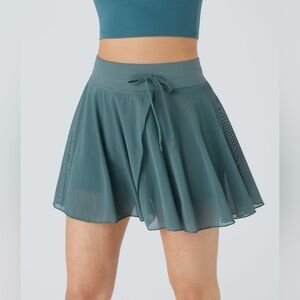 HALARA Mesh 2-in-1 Pocket Flowy Mini Skort Stone Green Teal Women’s Small